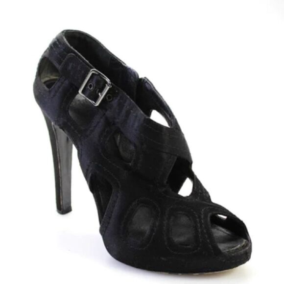 Givenchy Womens Side Zip Stiletto Peep Toe Satin Cut Out Sandals Black Size 40 - Picture 1 of 16